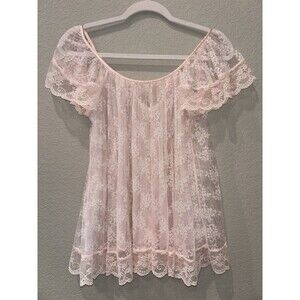 Vintage Tosca Lingerie Pink Sheer Floral Lace Babydoll Nightgown Top Women’s M